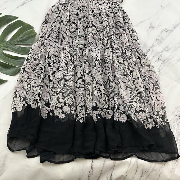 Anthropologie Puff Sleeve Midi Dress Size S Purple Black Sheer Peasant Ruffle - Picture 10 of 10